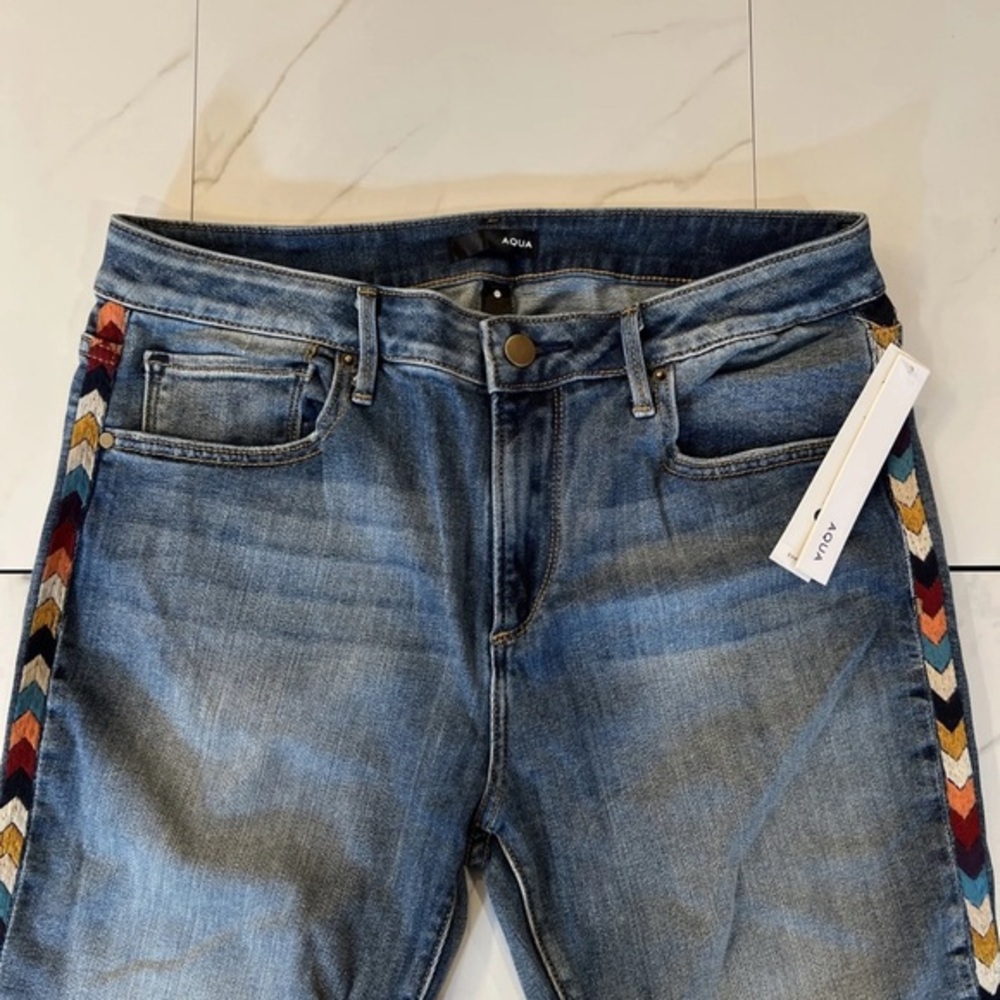 Aqua Denim Jeans with Vibrant Side Accents